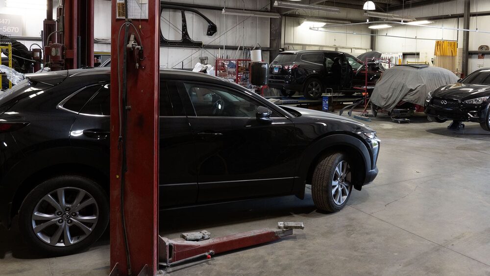 Auto body work underway in the shop